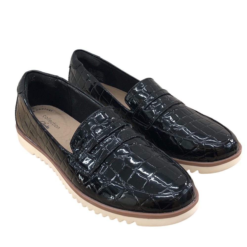 Clarks Collection Womens Size 7 Serena Terri Croco Black Patent Leather Loafers
